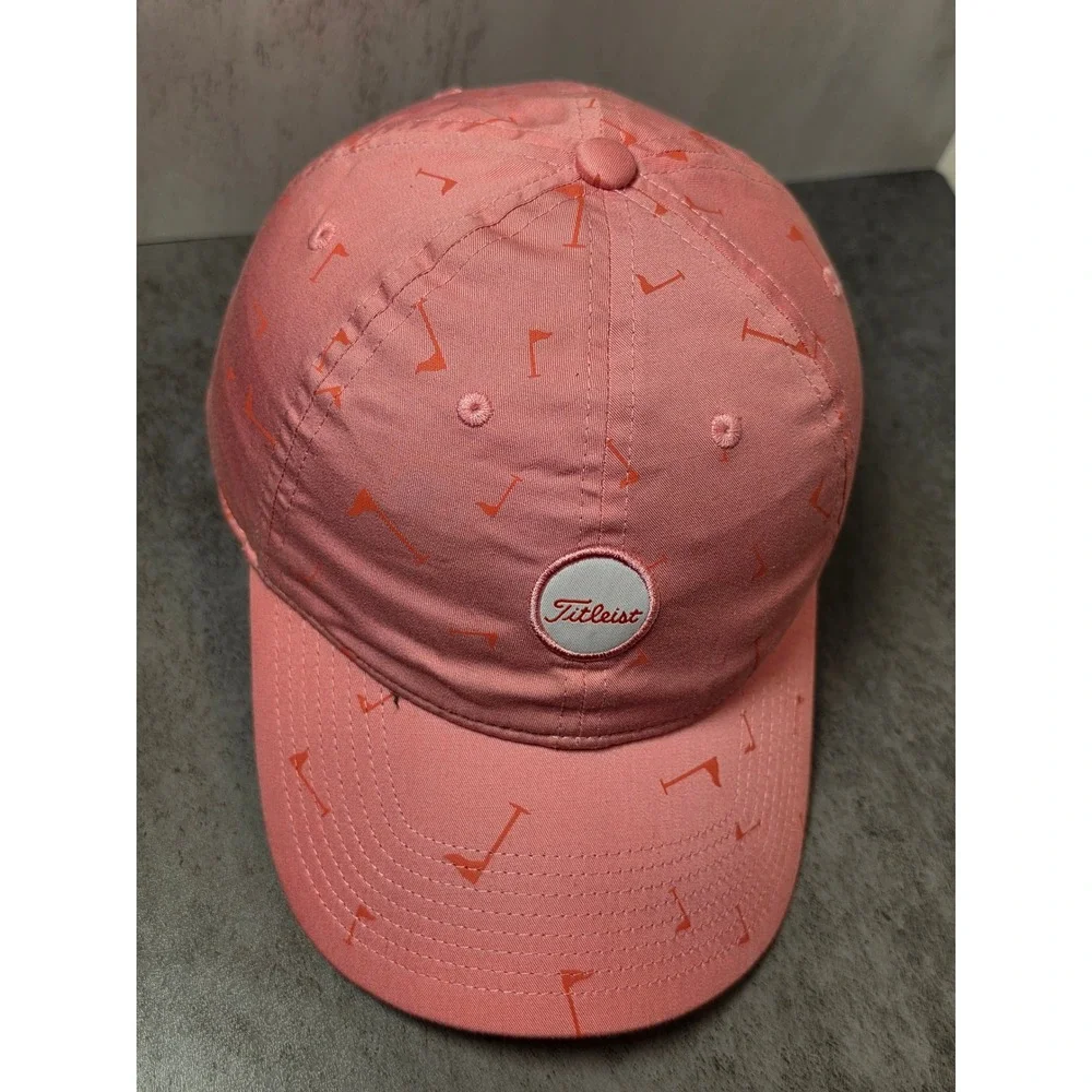 Titleist Mens Salmon Pink Golf Flag Print Adjustable Strapback Hat Cap